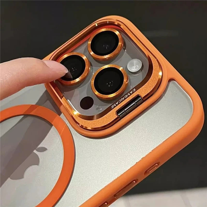 For iPhone 15 Pro Max Luxury Magsafe Magnetic Lens Holder Stand Phone Case For iPhone 12 13 14 15 16 Plus Clean Protective Cover