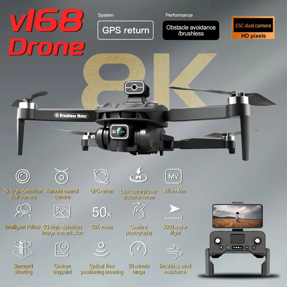 Dron V168 Original con GPS, 5G, profesional, 8K, HD, fotografía aérea, cámara dual, omnidireccional, para evitar obstáculos, 2024