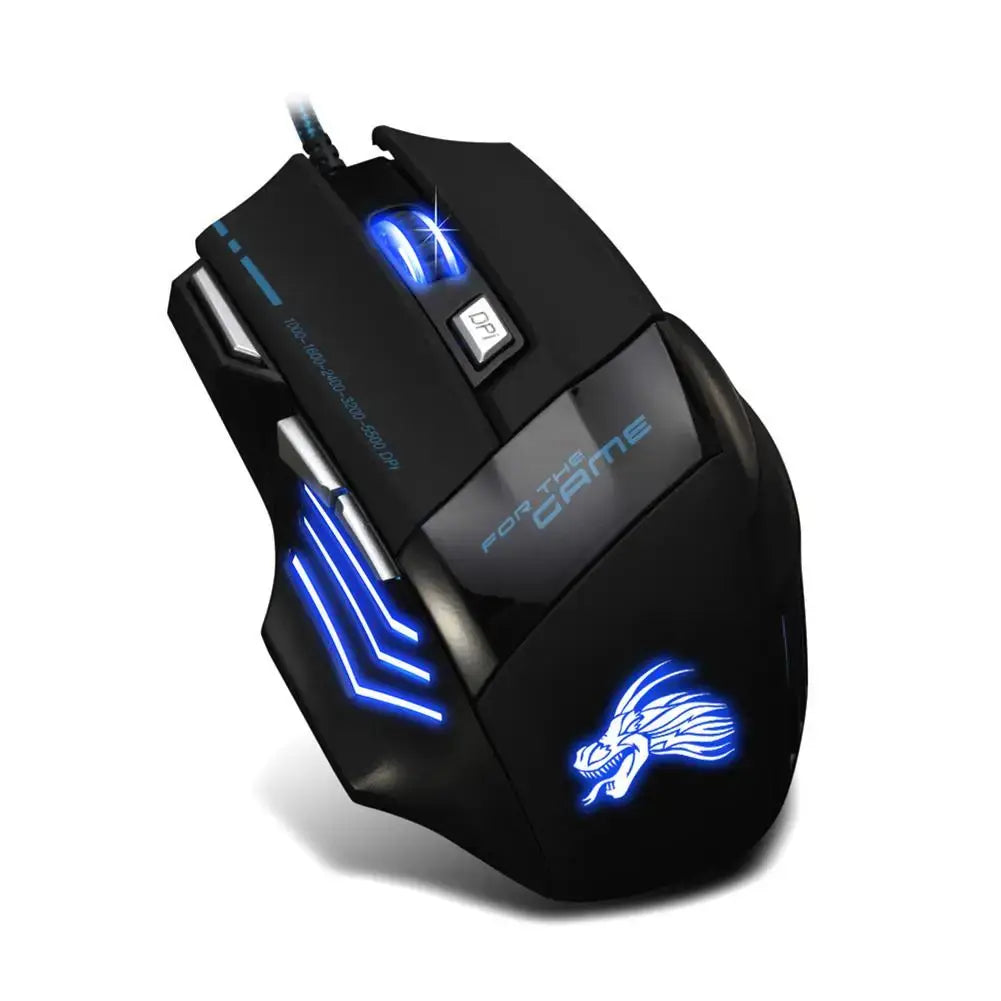 Wired Gaming Mouse 7-Color Backlight 5500 DPI Adjustable Black Wired Optical Computer Gaming Mice for PC Gamer Computer Desktop