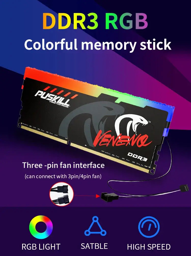 Memoria RAM PUSKILL RGB DDR3 8GBx2 1600MHz 12800S Udimm Dual Channel DIMM Memorias RAM para escritorio