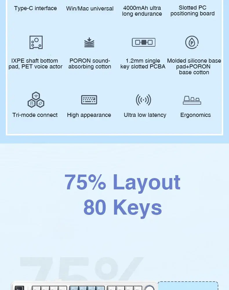 AULA F75 2.4G Wireless/Bluetooth/Wired Gaming Mechanical Keyboard RGB Customized 75% Layout OEM Profile Gasket Structure