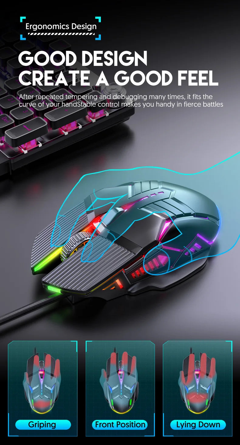 3200DPI Ergonomic Wired Gaming Mouse USB Mouse Gaming RGB Mause Gamer Mouse 6 Button LED Silent Mice for PC Laptop Computer