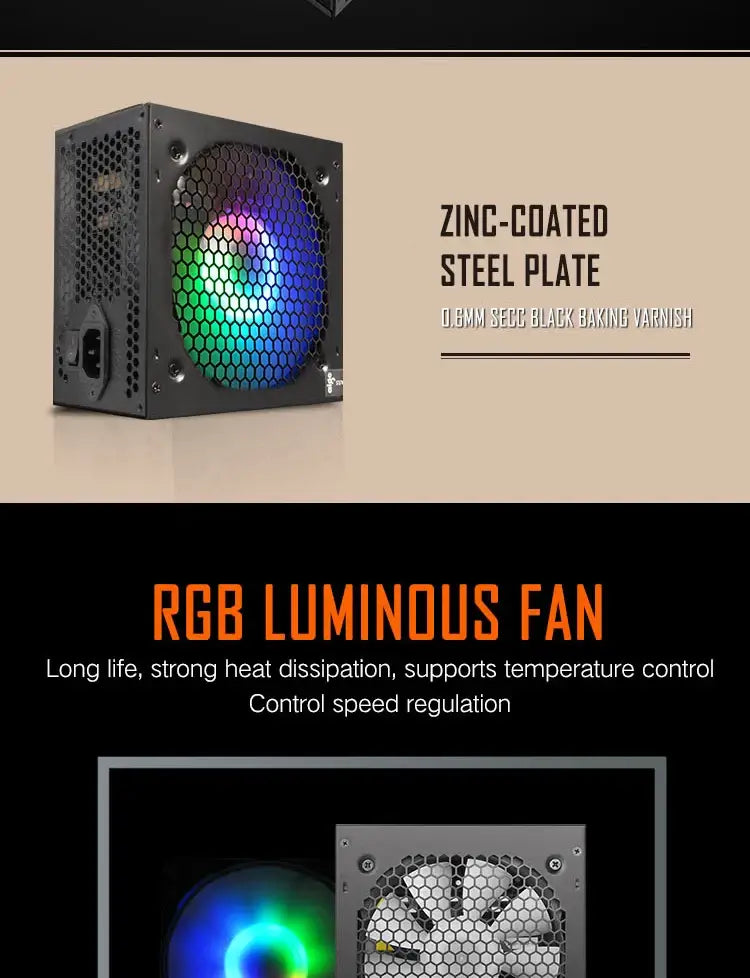 Fuente de alimentación Aigo Fonte 500W 600W 700W 800W 1000W DIY para juegos Ventilador RGB de 120 mm Fuente de alimentación para computadora de escritorio ATX para PC 7800x3d