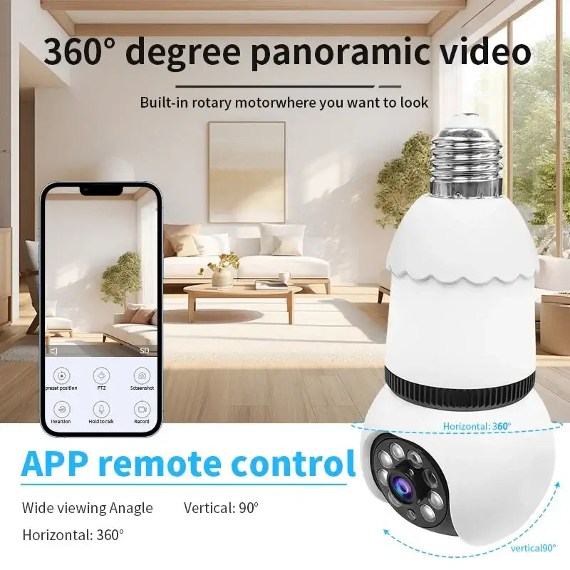 5MP Lamp Bulb WiFi Camera E27 LED Bulb Smart IP Camera Surveilance Two-way Audio Color Night Vision 360° Panoramic AI Tracking