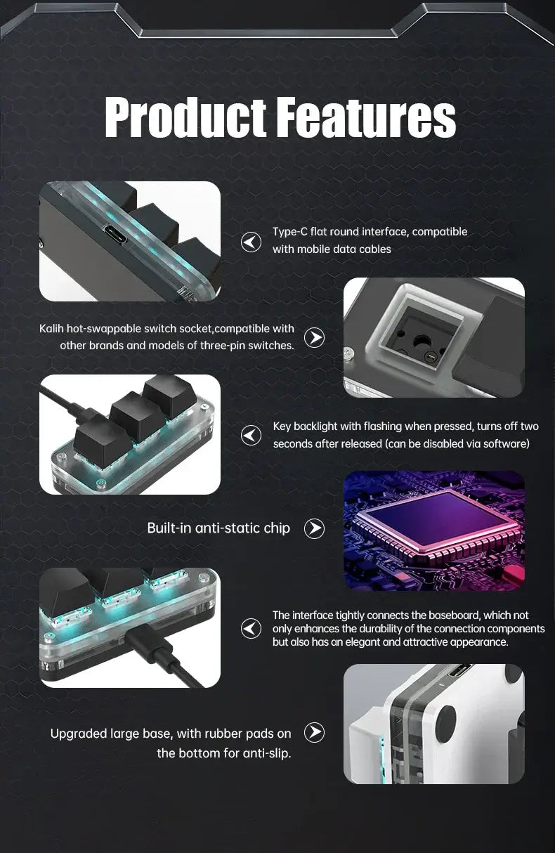 Mini teclado de programación de macros RGB de 3 teclas para juegos de Photoshop Teclado de programación de intercambio en caliente Minibotón para copiar y pegar Macropad