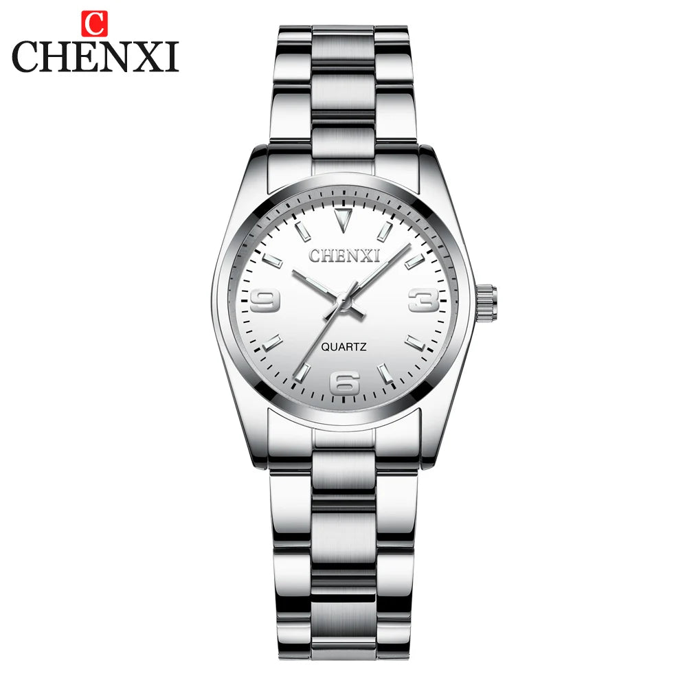 CHENXI Relojes de moda para mujer Reloj de cuarzo de alta calidad Elegante vestido de mujer Relojes de pulsera de acero inoxidable Esfera blanca