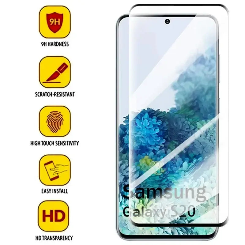 Para Samsung Galaxy S20 5G S20+ S20 Plus Protector de pantalla Vidrio templado curvo Cobertura completa 9D HD Flim Película protectora frontal para teléfono