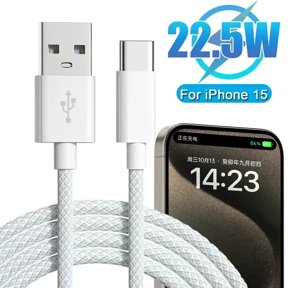 Cable USB C para iPhone 15/15 Pro/15 Pro Max/15 Plus Carplay, cable de carga rápida para teléfono móvil, cables trenzados de nailon para Xiaomi