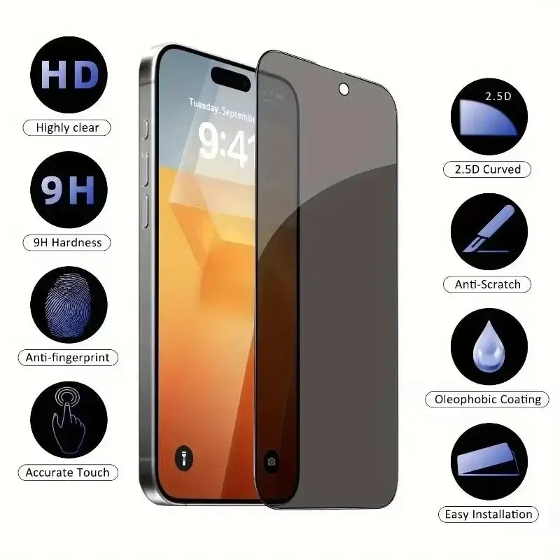 5 protectores de pantalla de privacidad de cobertura completa para iPhone 16, 11, 12, 13, 14 Pro Max Mini, vidrio antiespía 8K para iPhone 15 PRO XR X XS MAX