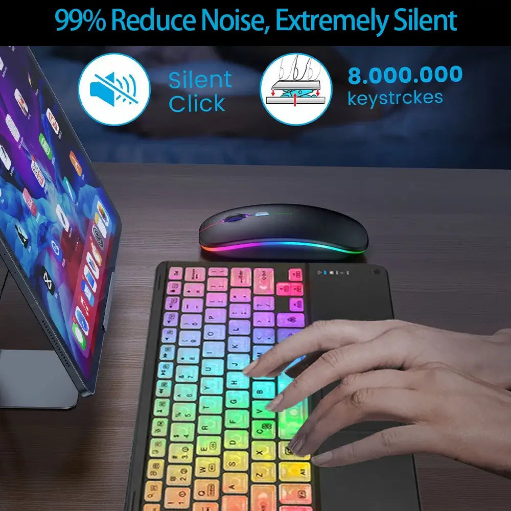 10-Zoll-RGB-Bluetooth-Tastatur mit Hintergrundbeleuchtung, kabellose Mini-Maus für spanische und russische Tastatur, wiederaufladbare RGB-Tastaturmaus mit Hintergrundbeleuchtung