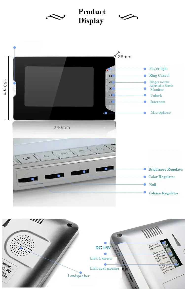 SmartYIBA  Wired 7"Inch Monitor Video Doorbell Door Phone Video Intercom Security Night Vision 1 Camera 1~2 Monitor System