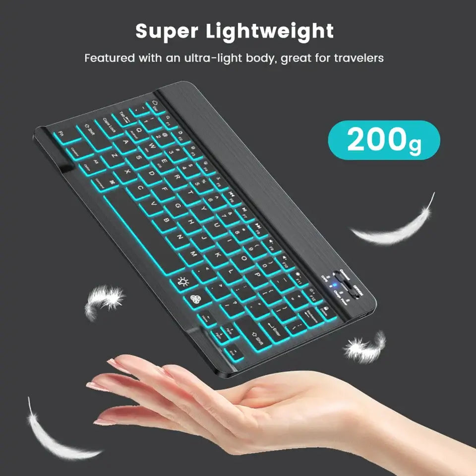 10-Zoll-RGB-Bluetooth-Tastatur mit Hintergrundbeleuchtung, kabellose Mini-Maus für spanische und russische Tastatur, wiederaufladbare RGB-Tastaturmaus mit Hintergrundbeleuchtung