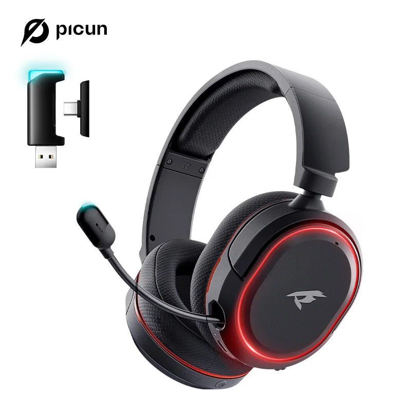 Picun G2 Kabelloses Gaming-Headset Bluetooth 5.3 2.4G Kopfhörer 7.1 Surround 5ms Niedrige Latenz ENC-Mikrofon für PC PS4 PS5 Telefonschalter