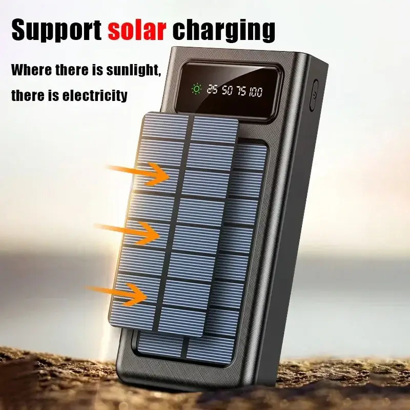 Banco de energía solar Xiaomi de 200 000 mAh, gran capacidad, batería de carga rápida para móviles con 4 cables USB duales para iPhone y Samsung