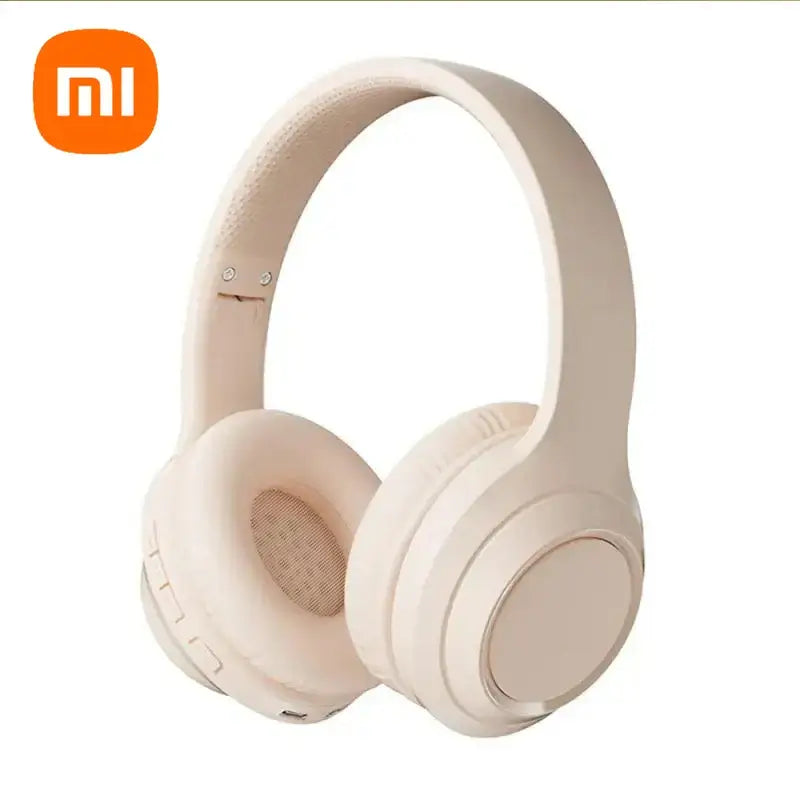 Xiaomi TH30 Bluetooth earphones in beige, featuring a foldable design and wireless capabilities for sports and gaming.