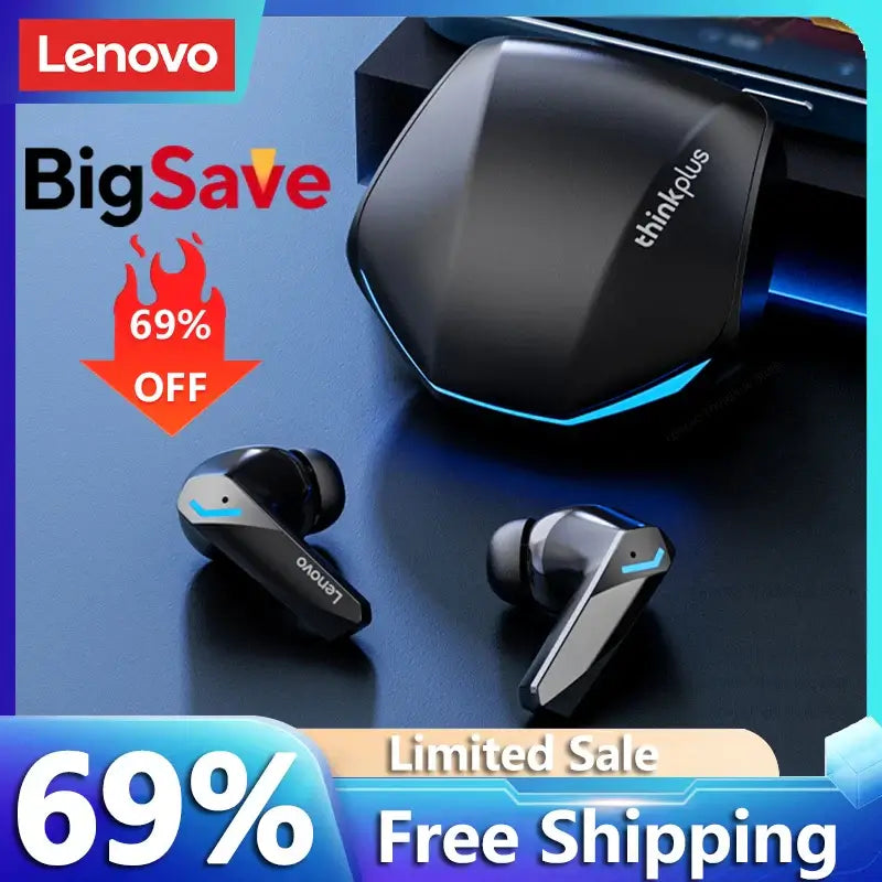 Original Lenovo GM2 Pro Bluetooth earbuds with charging case, limited sale, 69% off, dynamic in-ear headphones.