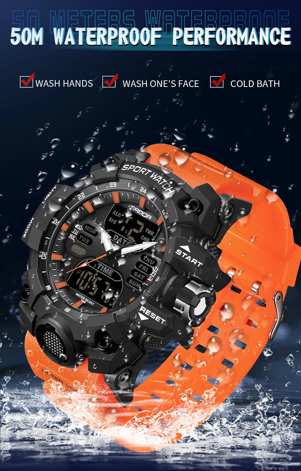 SANDA Reloj electrónico de lujo estilo G para hombre, para deportes al aire libre, LED, analógico, digital, cronógrafo, militar, pantalla dual, resistente al agua hasta 50 m