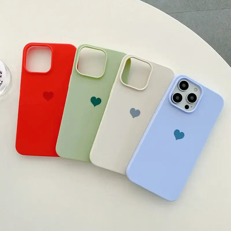 Lovely Love Candy Color Silicone Soft Case For iPhone 15 14 13 12 11 Pro XS Max X XR SE 3 7 8 6S 6 Plus Matte TPU Back Cover