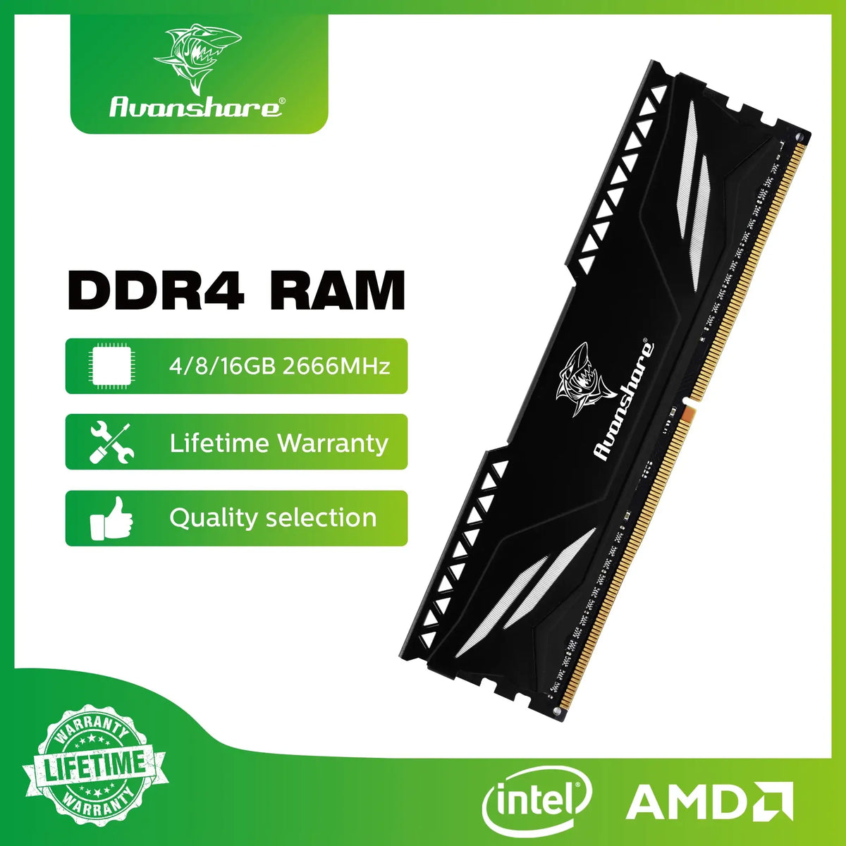 Memoria RAM DDR3 DDR4 Avanshare de 16 GB, 8 GB, 4 GB, 2 GB, 1333, 1600, 2400, 2666 y 3200 MHz, para escritorio, UDIMM, para todas las placas base Intel y AMD