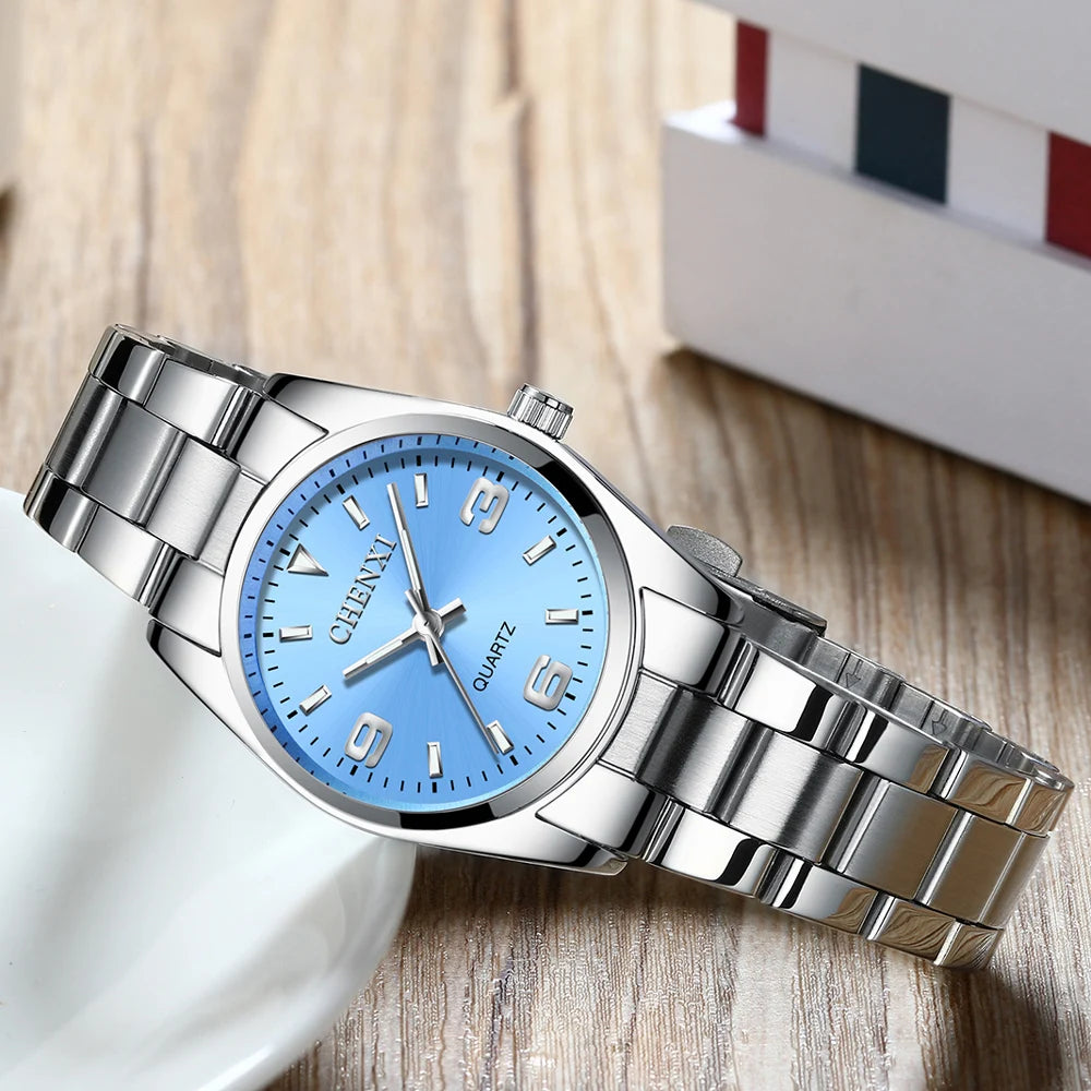 CHENXI Relojes de moda para mujer Reloj de cuarzo de alta calidad Elegante vestido de mujer Relojes de pulsera de acero inoxidable Esfera blanca