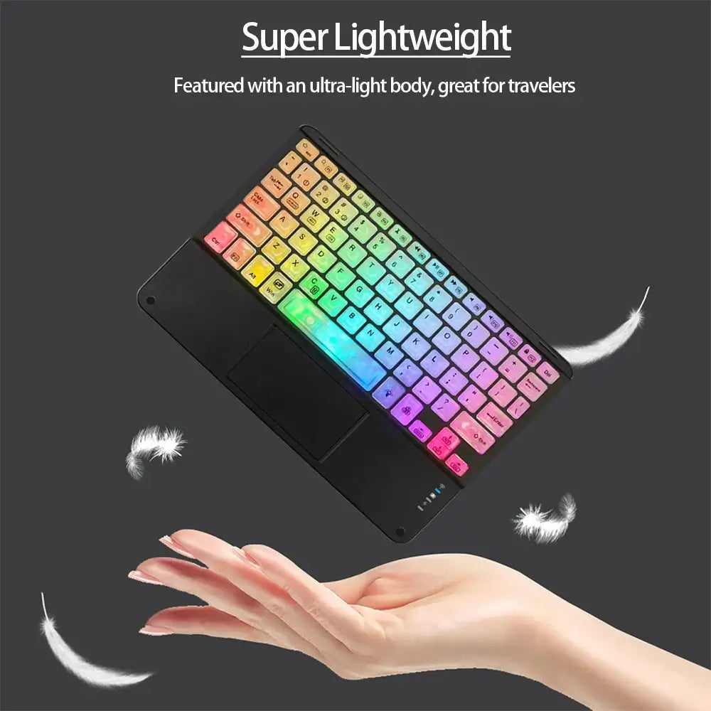 10-Zoll-RGB-Bluetooth-Tastatur mit Hintergrundbeleuchtung, kabellose Mini-Maus für spanische und russische Tastatur, wiederaufladbare RGB-Tastaturmaus mit Hintergrundbeleuchtung