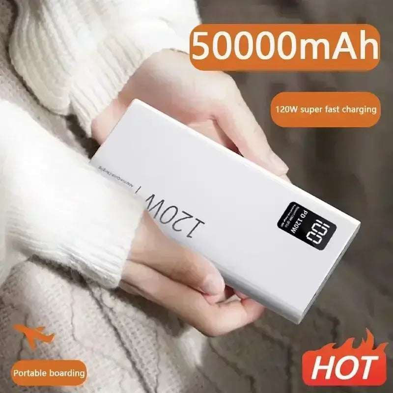 Banco de energía portátil de 120 W, 2024, 50 000 mAh, alta capacidad, carga súper rápida, para iPhone, Huawei, Samsung, batería externa