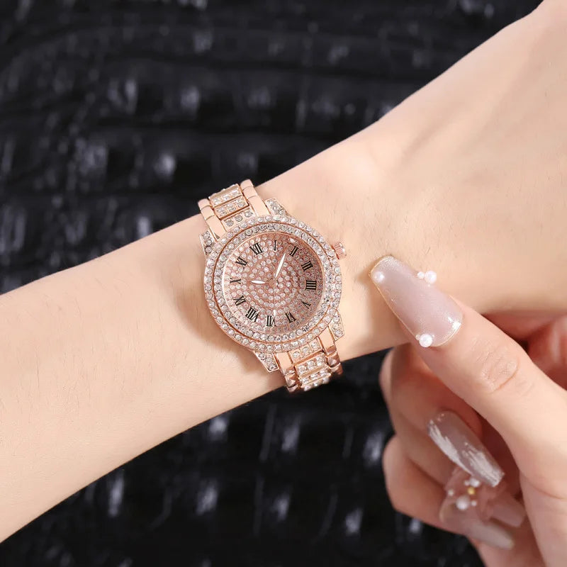 Casual Elegant All-Star Women's Quartz Watch Shiny Fine Zircon Mechanical Lady Wristwatches Fashion Folding Watches Buckle Watch