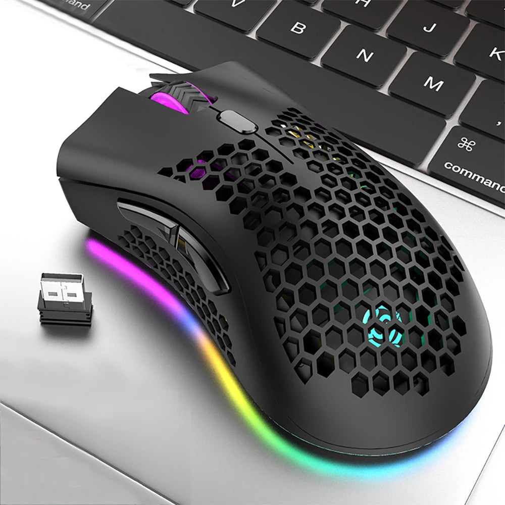 Ratón para juegos recargable BM600 USB 2,4 G, inalámbrico, con luz RGB, ergonómico, para ordenadores de escritorio, portátiles y portátiles