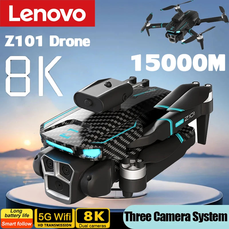 Dron Lenovo Z101 8K Profesional HD con tres cámaras, motor sin escobillas 5G, fotografía con evitación de obstáculos, flujo óptico, juguete plegable, UAV