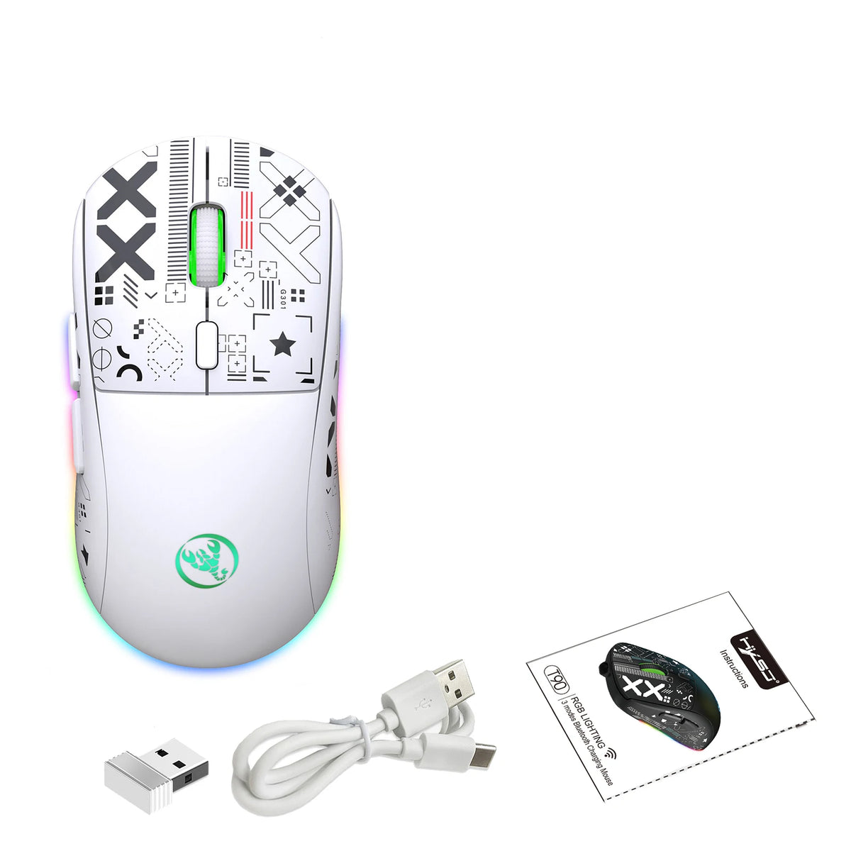 hxsj T90 2.4G Wireless Mechanical Mouse RGB Gaming Mouse Ergonomic 10 Million Keystroke 3600DPI Mouse 11 RGB Lighting Modes Mice