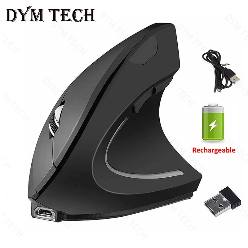 Ratón ergonómico vertical para juegos, inalámbrico, recargable, óptico, 2,4 G, para ordenador, portátil, de escritorio, USB