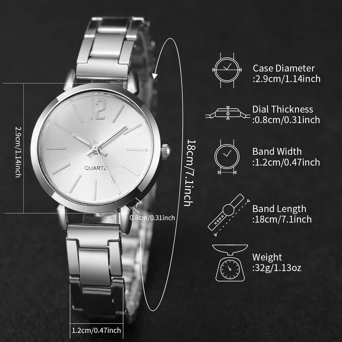 Fashion Women Watch Casual Simple Stainless Steel Quartz Watch Love Bracelet 2PCs Set Temperament Wearing Style