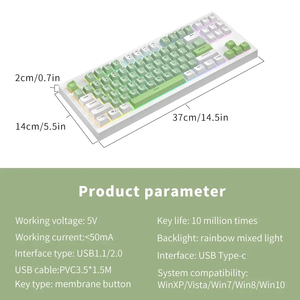 FURYCUBE BM108 Mechanical feel Membrane Keyboard  Rainbow RGB Backlit for Home Office Wired Gaming Keyboards 87 108 Keys BM87 PC