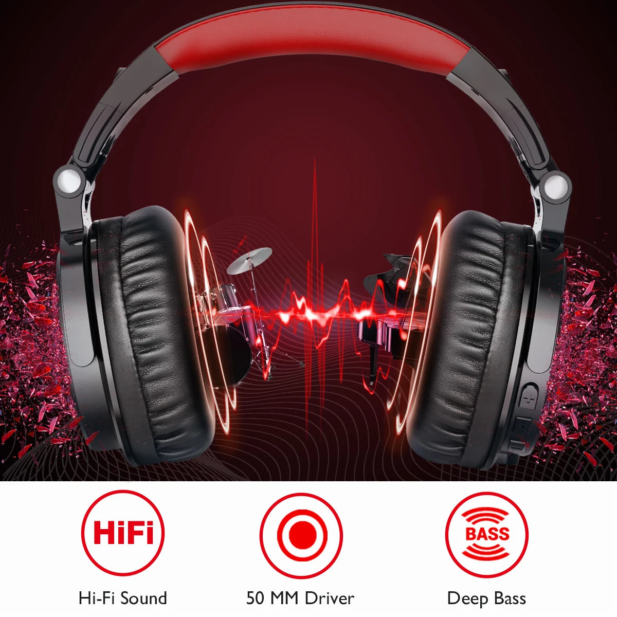 Oneodio Pro-M Hi-Fi-Kopfhörer, kabellos, Stereo-Gaming-Headset mit Mikrofon, 110 Stunden Spielzeit, faltbare Bluetooth-Kopfhörer