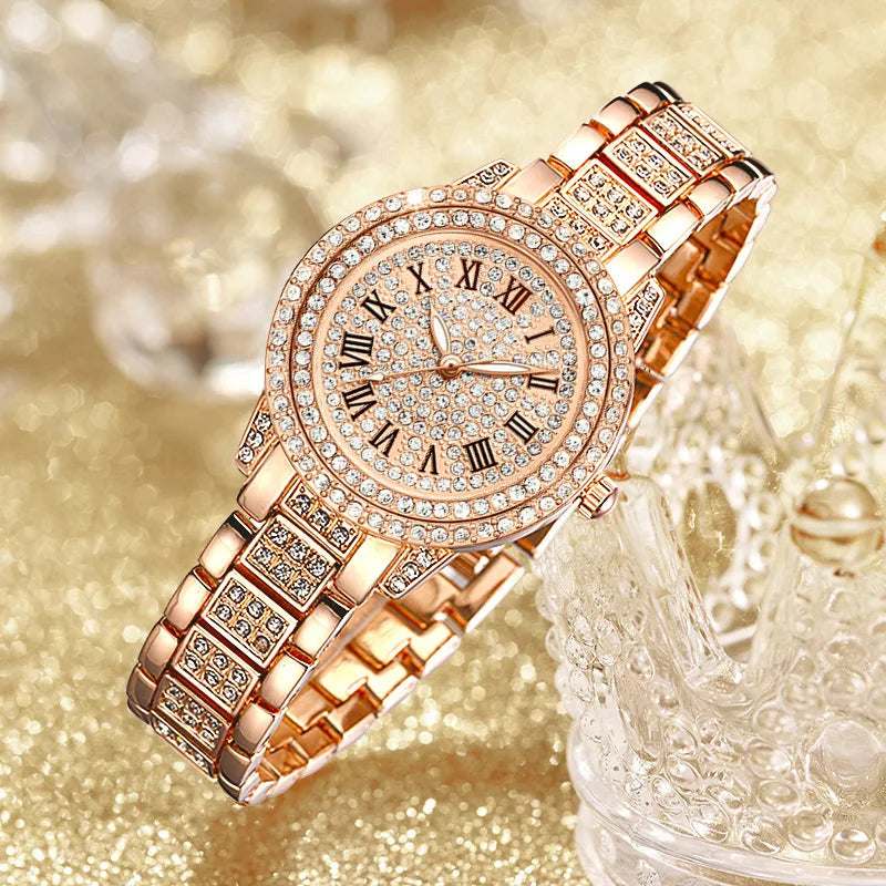 Casual Elegant All-Star Women's Quartz Watch Shiny Fine Zircon Mechanical Lady Wristwatches Fashion Folding Watches Buckle Watch