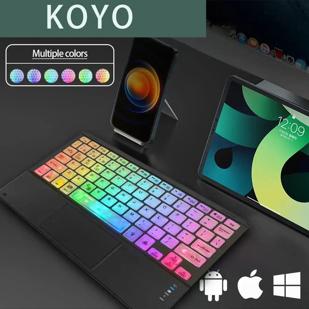 10-Zoll-RGB-Bluetooth-Tastatur mit Hintergrundbeleuchtung, kabellose Mini-Maus für spanische und russische Tastatur, wiederaufladbare RGB-Tastaturmaus mit Hintergrundbeleuchtung