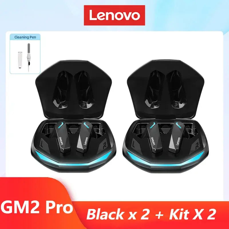 Original Lenovo GM2 Pro Bluetooth earbuds in charging case with cleaning pen, featuring dual mode gaming and low latency.