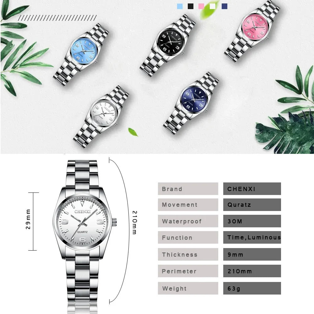 CHENXI Relojes de moda para mujer Reloj de cuarzo de alta calidad Elegante vestido de mujer Relojes de pulsera de acero inoxidable Esfera blanca