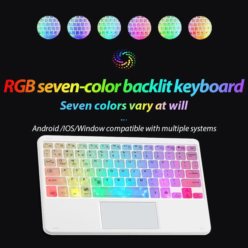 10-Zoll-RGB-Bluetooth-Tastatur mit Hintergrundbeleuchtung, kabellose Mini-Maus für spanische und russische Tastatur, wiederaufladbare RGB-Tastaturmaus mit Hintergrundbeleuchtung