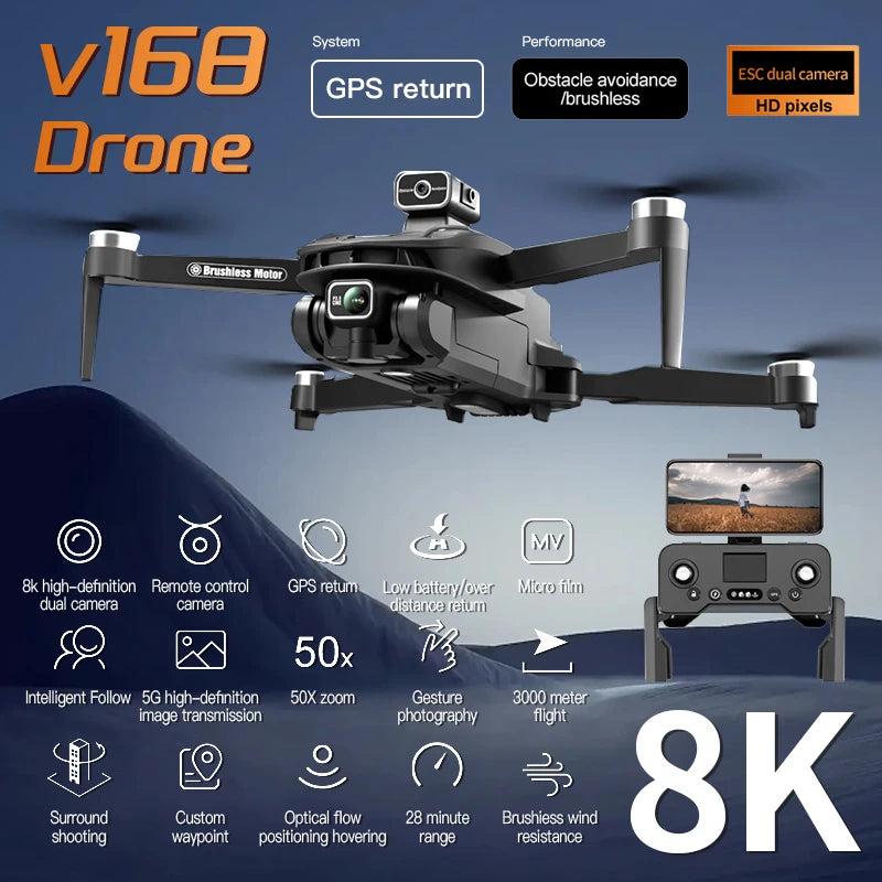 Für Xiaomi V168 Drone 8K 5G GPS Professionelle HD Luftaufnahmen Dual-Kamera Omnidirektionale Hindernisvermeidung Drone Original