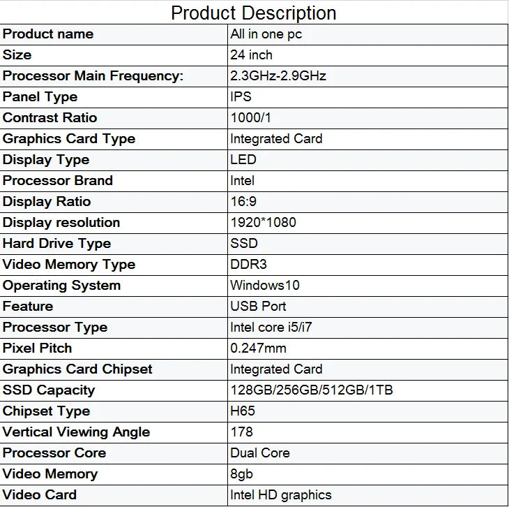 Fabrikpreis 24 Zoll i7 i9 CPU Preis Core Touchscreen Desktop Monoblock PC All-in-One All-in-One-Computer Gaming-PC Gamer