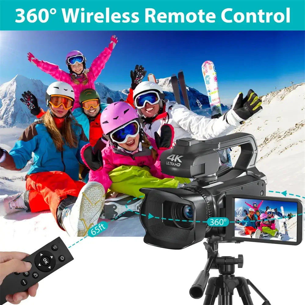 Cámara de vídeo 4K, videocámara de 64 MP para transmisión en vivo de YouTube, grabadora de vlogs digital con pantalla táctil giratoria de 4.0", cámara web con enfoque automático WIFI de 18X