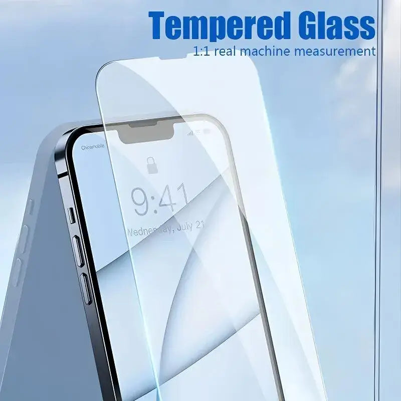 Protector de pantalla de vidrio templado de dureza 9H para iPhone 15, 14 Plus, 13, 12, 11 Pro Max, película protectora para iPhone X, XR, XS Max