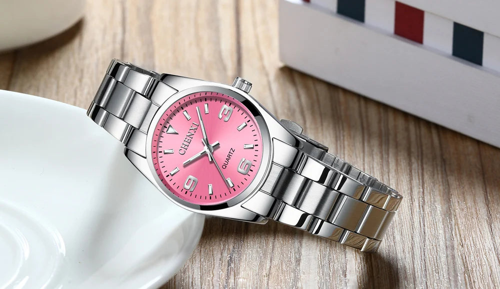 CHENXI Relojes de moda para mujer Reloj de cuarzo de alta calidad Elegante vestido de mujer Relojes de pulsera de acero inoxidable Esfera blanca