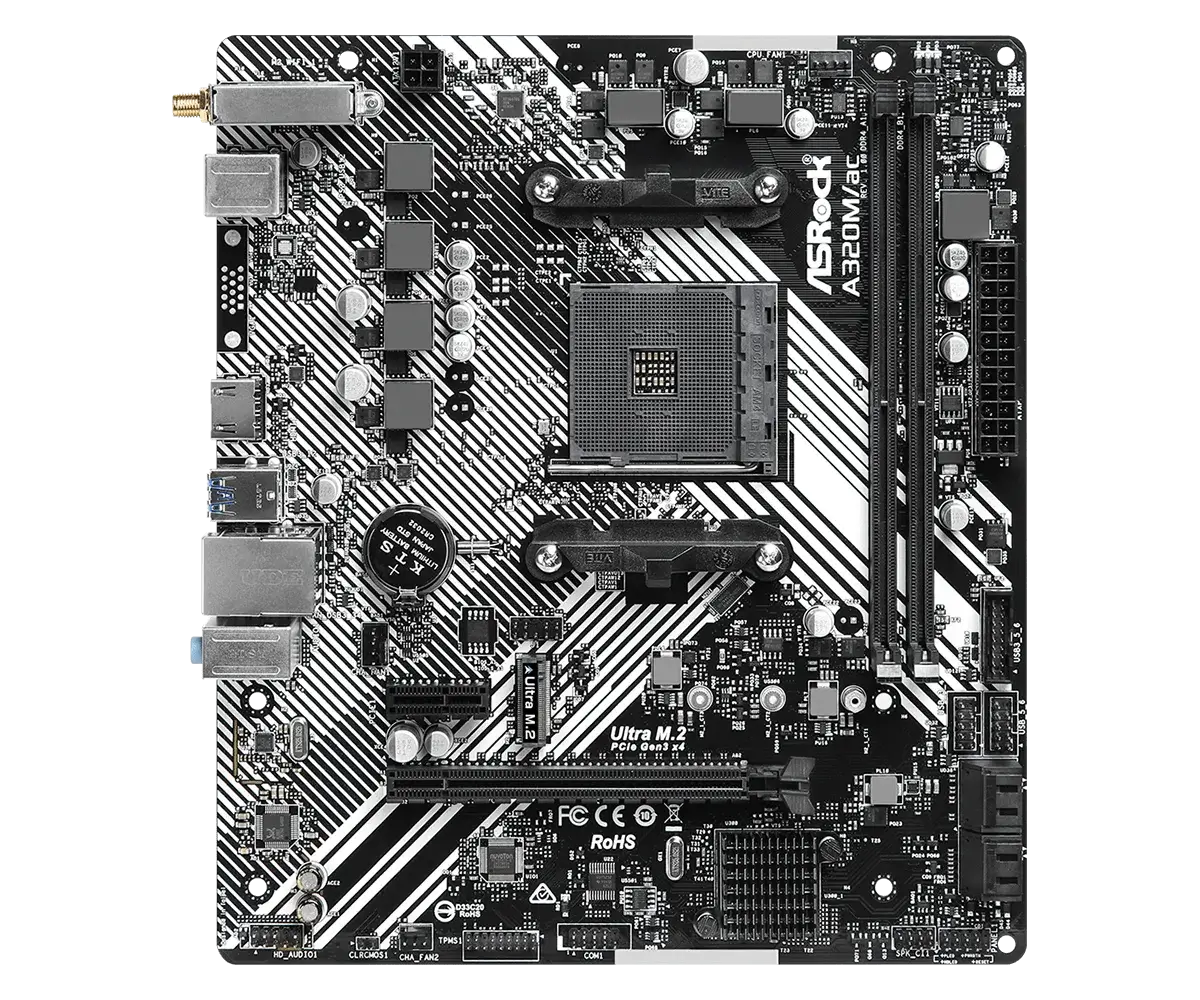 A320M-Motherboard ASRock A320M/AC-Sockel AM4 unterstützt Ryzen 5 5600 5700 PRO 1200 4300G Athlon 220GE-CPU M.2 DDR4 32 GB Micro ATX