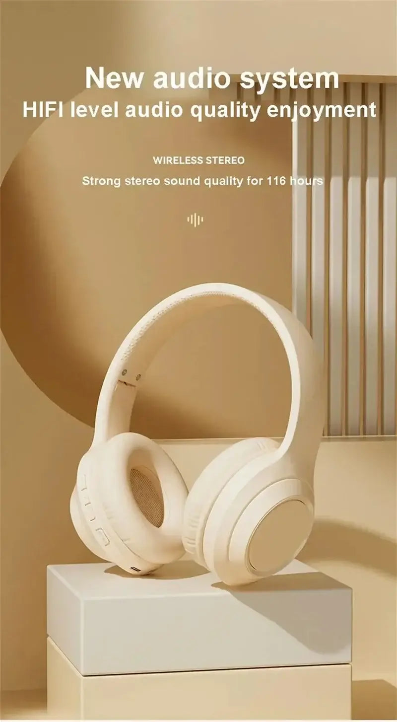 Wireless stereo headphones with HiFi audio quality on display, featuring a sleek design for long-lasting sound enjoyment.