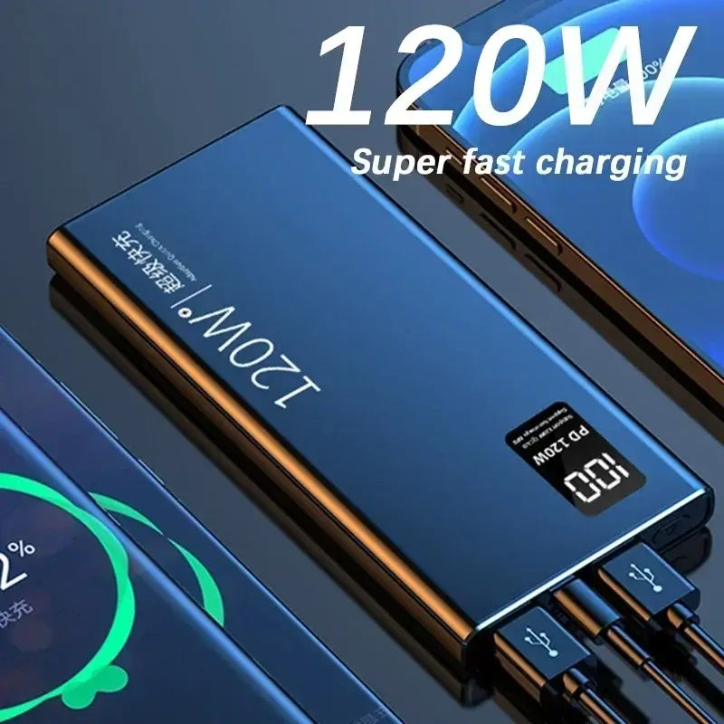 Banco de energía portátil de 120 W, 2024, 50 000 mAh, alta capacidad, carga súper rápida, para iPhone, Huawei, Samsung, batería externa