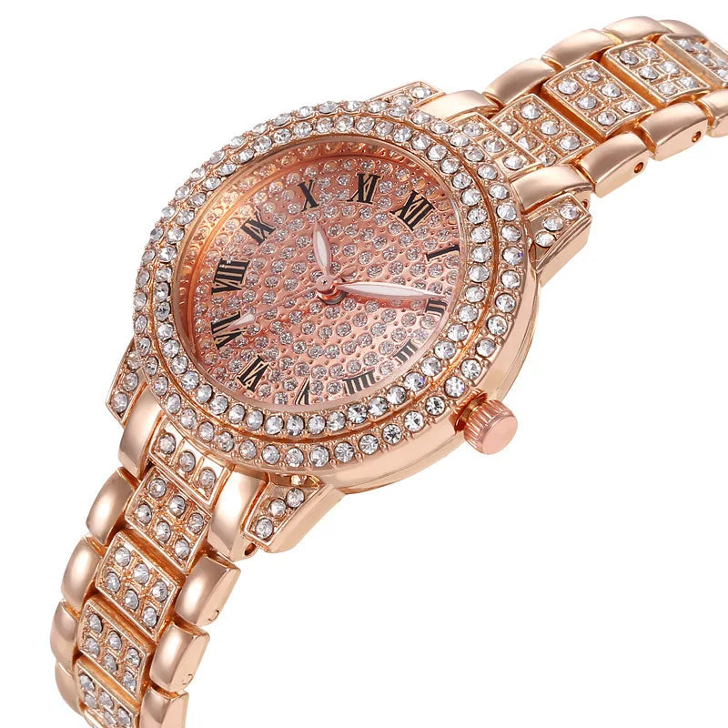 Casual Elegant All-Star Women's Quartz Watch Shiny Fine Zircon Mechanical Lady Wristwatches Fashion Folding Watches Buckle Watch