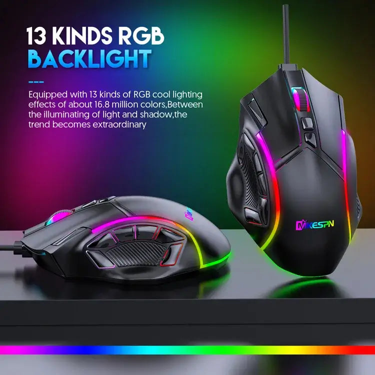 12800DPI Free Weight Macro RGB Gaming Mouse 12 Programmable Keys Game Mouse RGB Light Max to 6 levels For pc mac gun PUBG Laptop