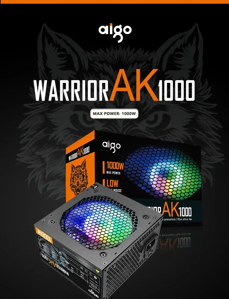 Fuente de alimentación Aigo Fonte 500W 600W 700W 800W 1000W DIY para juegos Ventilador RGB de 120 mm Fuente de alimentación para computadora de escritorio ATX para PC 7800x3d